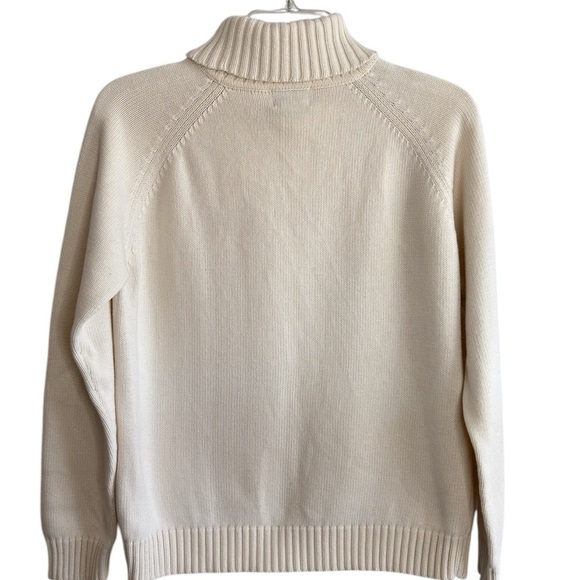L.L. Bean Womens Turtleneck Sweater Size Medium Ivory 100% Cotton Classic Knit - Picture 6 of 13